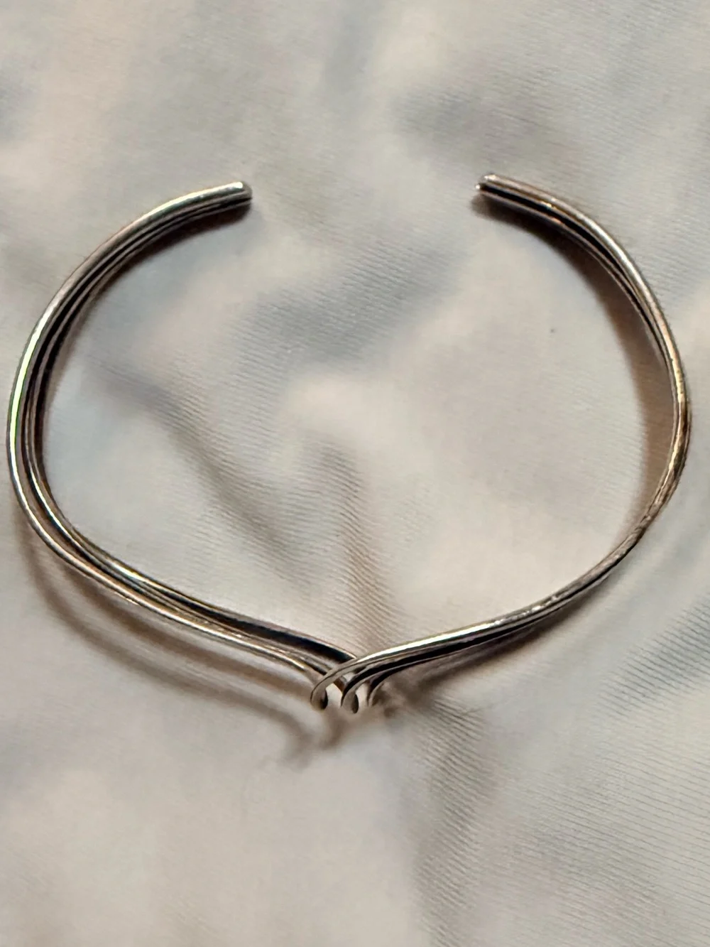 Silver Metal Open Cuff Triple Wave Bracelet, Silver Tone, No Stone